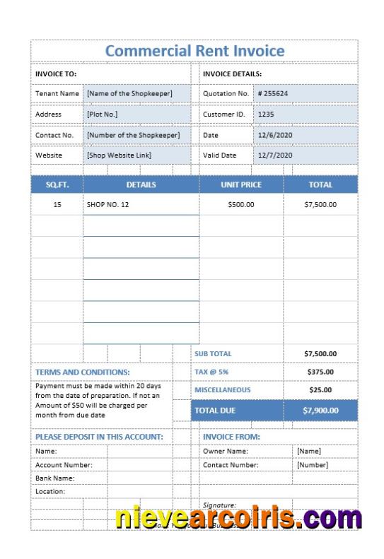 Commercial Rent Invoice